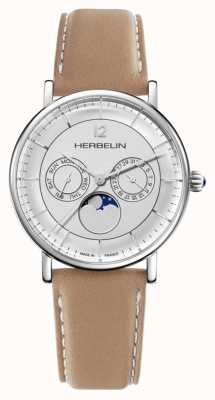 Herbelin L'inspiration masculine | cadran phase de lune argent | bracelet en cuir beige 12747AP12