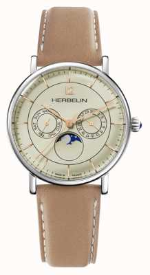 Herbelin L'inspiration masculine | cadran phase de lune champagne | bracelet en cuir beige 12747AP17TR