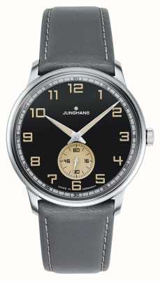 Junghans Meister driver handaufzug bracelet cuir gris cadran noir saphir 27/3607.02