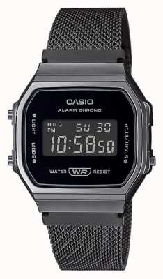 Casio Collection vintage bracelet maille acier plaqué noir A168WEMB-1BEF