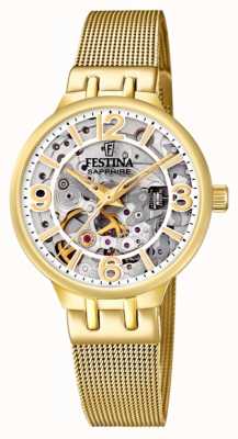 Festina Montre automatique squelette dorée pour femme avec bracelet en maille F20580/1
