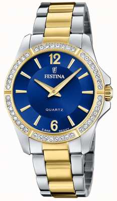 Festina Mesdames or-pltd. montre avec serti cz et bracelet en acier F20594/2