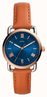 Fossil Copeland féminin | cadran bleu | bracelet en cuir marron ES4825