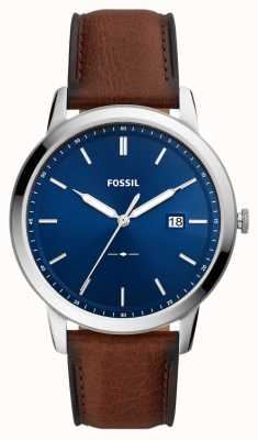 Fossil Minimaliste pour hommes | cadran bleu | bracelet en cuir marron FS5839