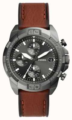 Fossil Bronson pour hommes | cadran chronographe gris | bracelet en cuir marron FS5855