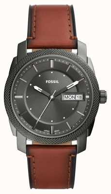 Fossil Machine pour hommes | cadran gris | bracelet en cuir marron FS5900