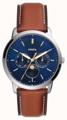 Fossil Hommes neutres | cadran chronographe bleu | bracelet en cuir marron FS5903