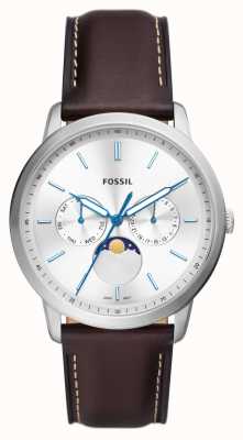 Fossil Hommes neutres | cadran chronographe argenté | bracelet en cuir marron FS5905
