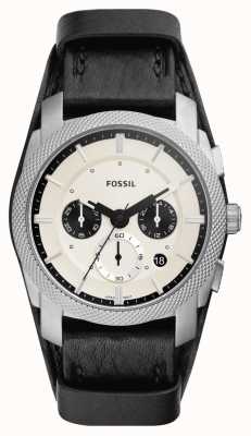 Fossil Machine pour hommes | cadran chronographe blanc | bracelet en cuir noir FS5921
