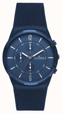 Skagen Melbye chronographe chronographe montre à mailles en acier inoxydable bleu océan SKW6803