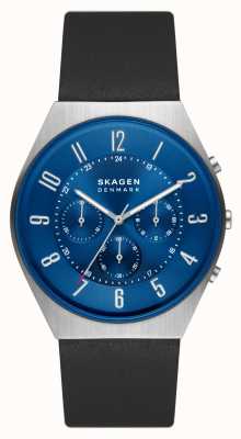 Skagen Montre chronographe Grenen bracelet cuir noir SKW6820