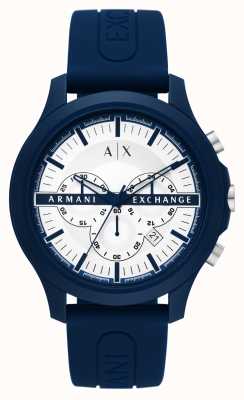 Armani Exchange Hommes | cadran chronographe blanc | bracelet en silicone bleu AX2437