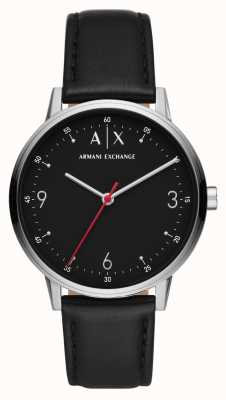 Armani Exchange Hommes | cadran noir | bracelet en cuir noir AX2739
