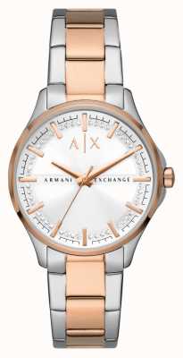 Armani Exchange Femme | cadran serti de cristaux blancs | bracelet en acier inoxydable bicolore AX5258