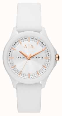 Armani Exchange Femme | cadran serti de cristaux blancs | bracelet en caoutchouc blanc AX5268