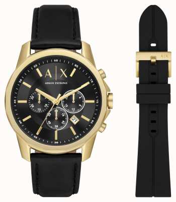 Armani Exchange Ensemble homme | cadran chronographe noir | bracelet en cuir noir avec bracelet en silicone noir AX7133SET
