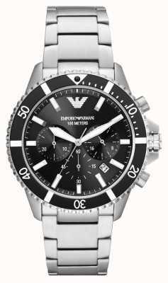 Emporio Armani Hommes | cadran chronographe noir | bracelet en acier inoxydable AR11360