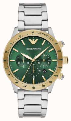 Emporio Armani Hommes | cadran chronographe vert et or | bracelet en acier inoxydable AR11454