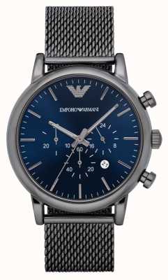 Emporio Armani Hommes | cadran chronographe bleu | bracelet en maille d'acier gris acier AR1979