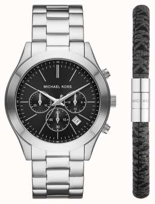 Michael Kors Ensemble montre chronographe et bracelet noir pour homme MK1056SET