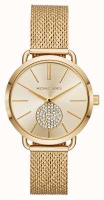 Michael Kors Cadran serti de cristaux pour montre Portia en acier inoxydable doré MK3844