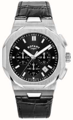 Rotary Régent masculin | cadran chronographe noir | bracelet en cuir noir GS05450/65
