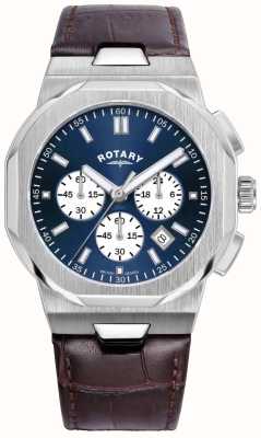 Rotary Régent masculin | cadran chronographe bleu | cadran en cuir marron GS05450/05