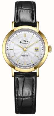Rotary Windsor pour femme | cadran blanc | bracelet en cuir noir LS05423/70