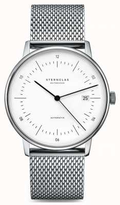 STERNGLAS naos homme automatique | cadran blanc | bracelet en maille d'acier S02-NA01-MI04