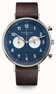 STERNGLAS Chrono 43mm quartz bleu nuit / cuir marron S01-CH06-VI11