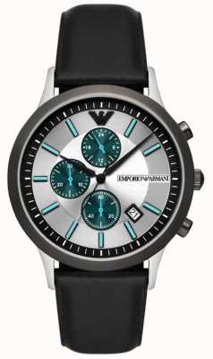 Emporio Armani Hommes | chronographe | cadran argenté | bracelet en cuir noir AR11473
