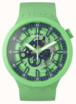 Swatch Grande montre verte mate à pression fraîche et audacieuse SB01G101