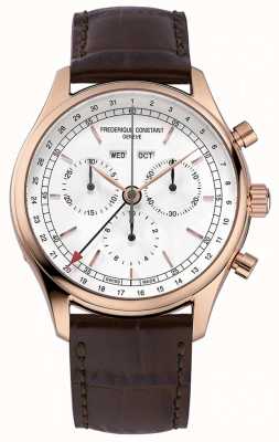 Frederique Constant Chronographe classique | cadran blanc | bracelet en cuir marron FC-296SW5B4