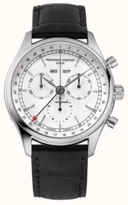 Frederique Constant Chronographe classique | cadran blanc | bracelet en cuir noir FC-296SW5B6