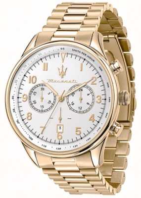 Maserati Tradition masculine | cadran chronographe blanc | bracelet en acier inoxydable doré R8873646003