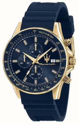 Maserati Sfida pour hommes | cadran chronographe bleu | bracelet en silicone bleu R8871640004