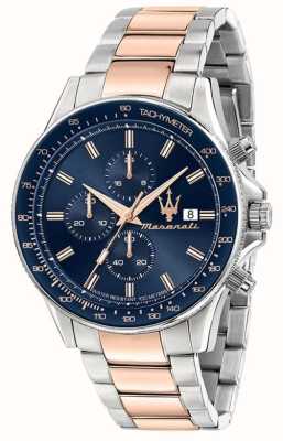 Maserati Sfida pour hommes | cadran chronographe bleu | bracelet en acier inoxydable bicolore R8873640012