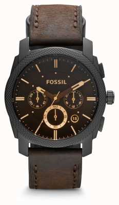 Fossil Machine pour hommes | cadran chronographe noir | bracelet en cuir marron FS4656