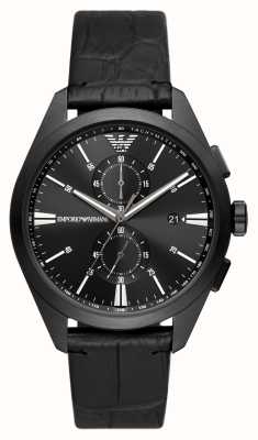 Emporio Armani Hommes | cadran chronographe noir | bracelet en cuir noir AR11483