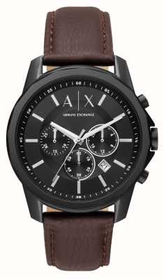 Armani Exchange Chronographe cadran noir | bracelet en cuir marron AX1732