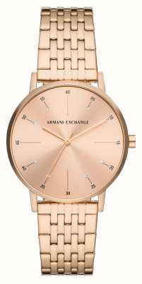 Armani Exchange Cadran or rose serti de cristaux | bracelet pvd or rose AX5581