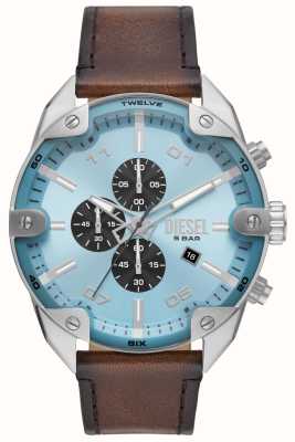 Diesel Montre chronographe bleu à pointes et bracelet en cuir marron DZ4606