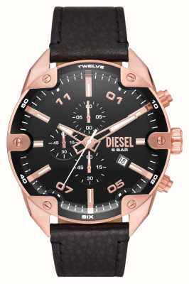 Diesel Or rose à pointes | montre en cuir noir DZ4607