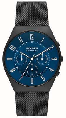 Skagen Vert homme | cadran chronographe bleu | bracelet en maille d'acier noir SKW6841