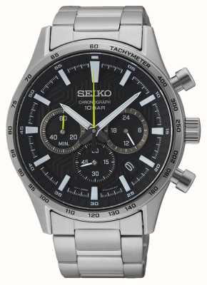 Seiko Montre-bracelet classique en acier inoxydable avec cadran chronographe noir pour homme SSB413P1