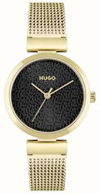 HUGO #douceur femme | bracelet maille plaqué or | cadran noir 1540129