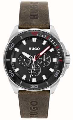 HUGO #frais pour hommes | cadran noir | bracelet en cuir marron 1530285