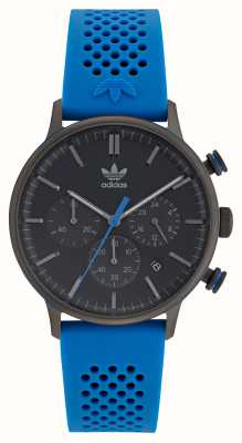 Adidas Coder un chrono | cadran noir | bracelet en silicone bleu AOSY22015